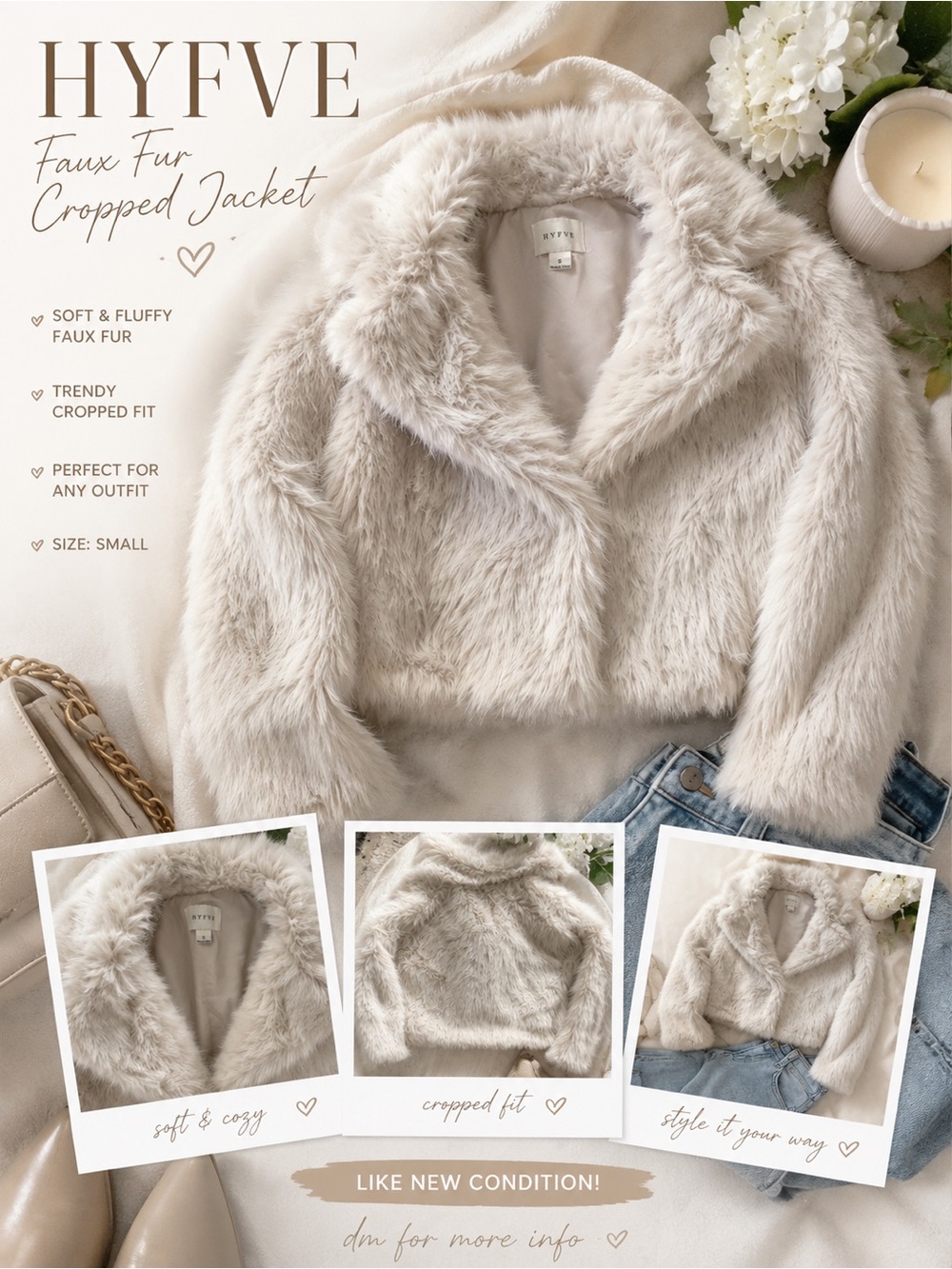 HYFVE Plush Faux Fur Jacket in Light Taupe
